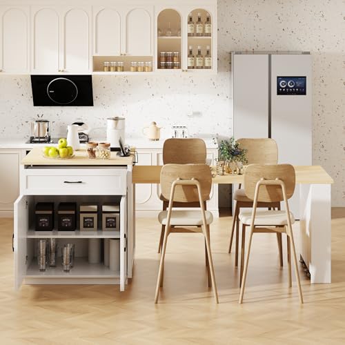White Oak Kitchen Island with Extendable Dining Table and Storage L9100