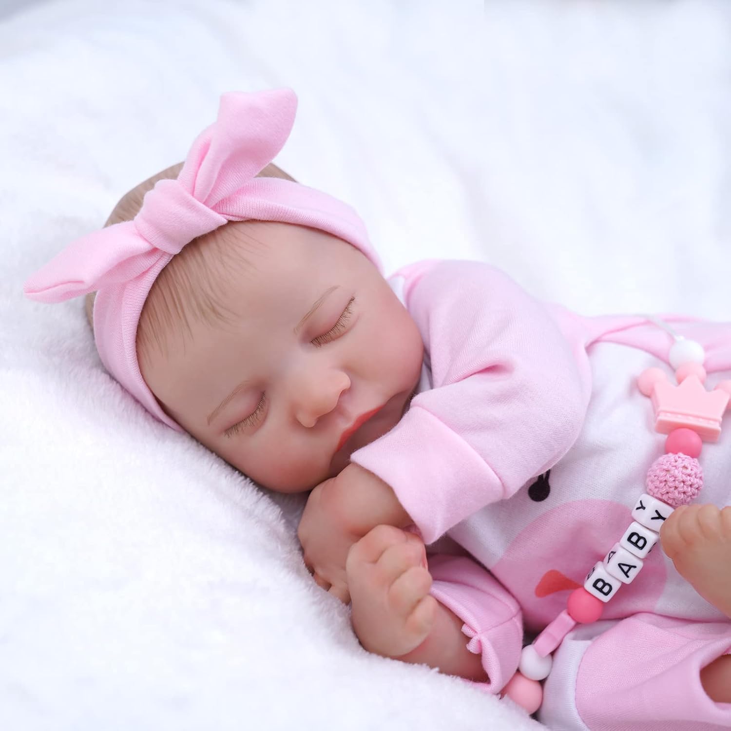 17-Inch Soft Cloth Body Realistic Newborn Sleeping Baby Doll Q9554