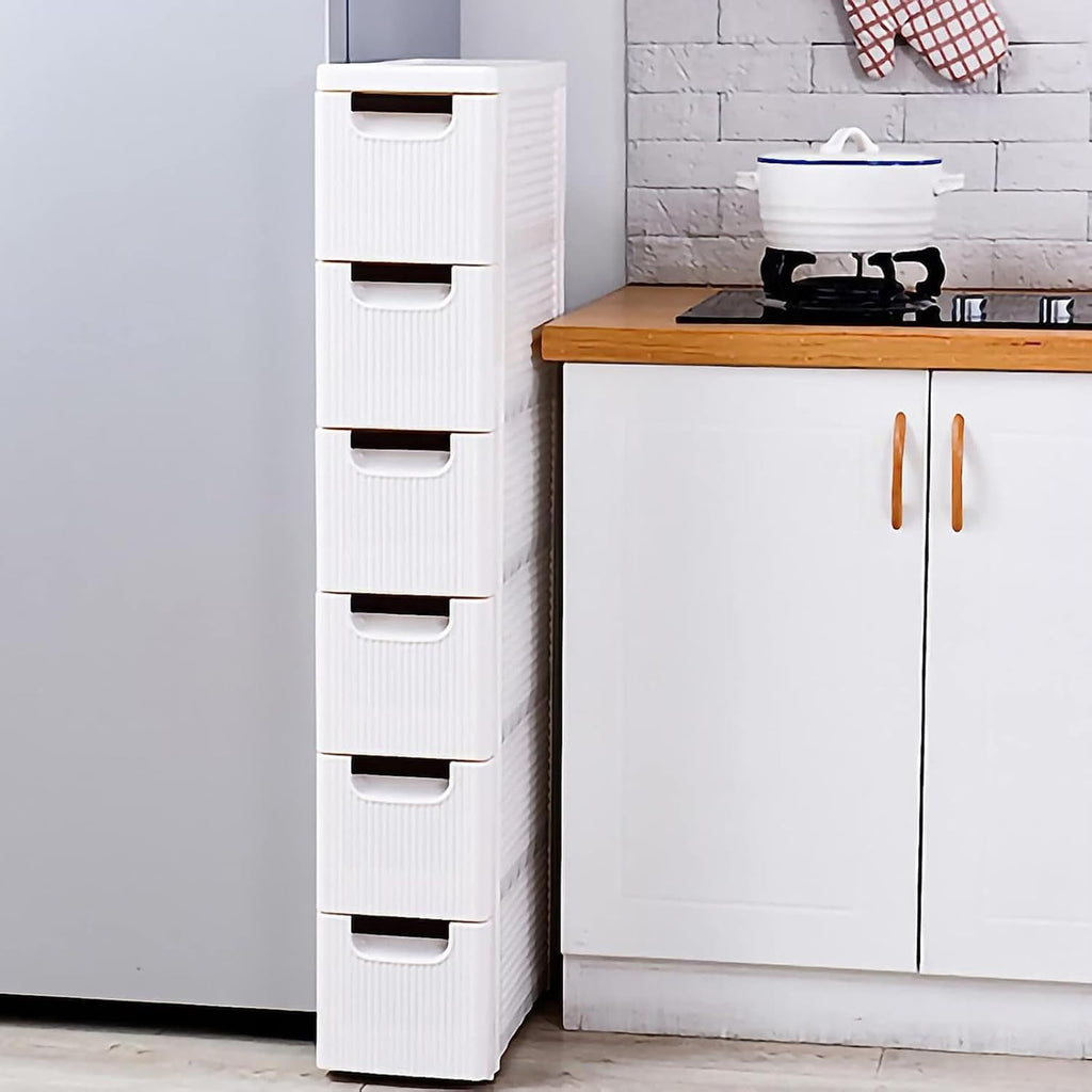 Narrow Storage Drawer Cart with Slide Out Drawer, Plastic Storage Tower with Wheels O5926