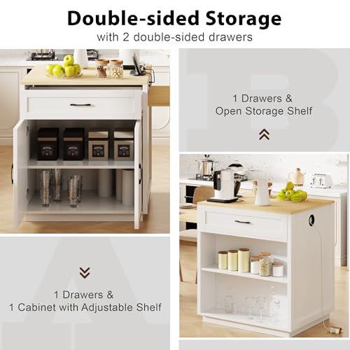 White Oak Kitchen Island with Extendable Dining Table and Storage L9100