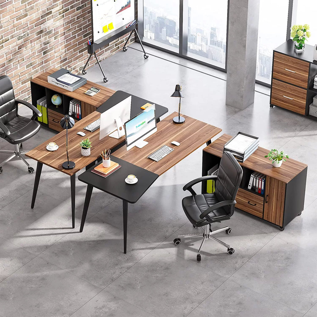70 inch L Shaped Office Desk with Drawer File Cabinet F81678
