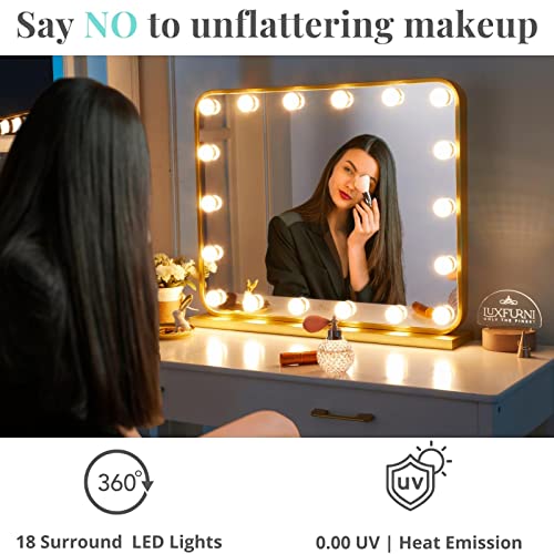 Large Hollywood Vanity Mirror with Lights, 18 LED Bulbs, Wall-Mount/Tabletop (Rose Gold) L1136