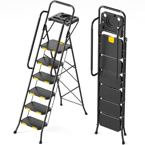6 Step Steel Ladder with Tool Platform and Handrails E396695
