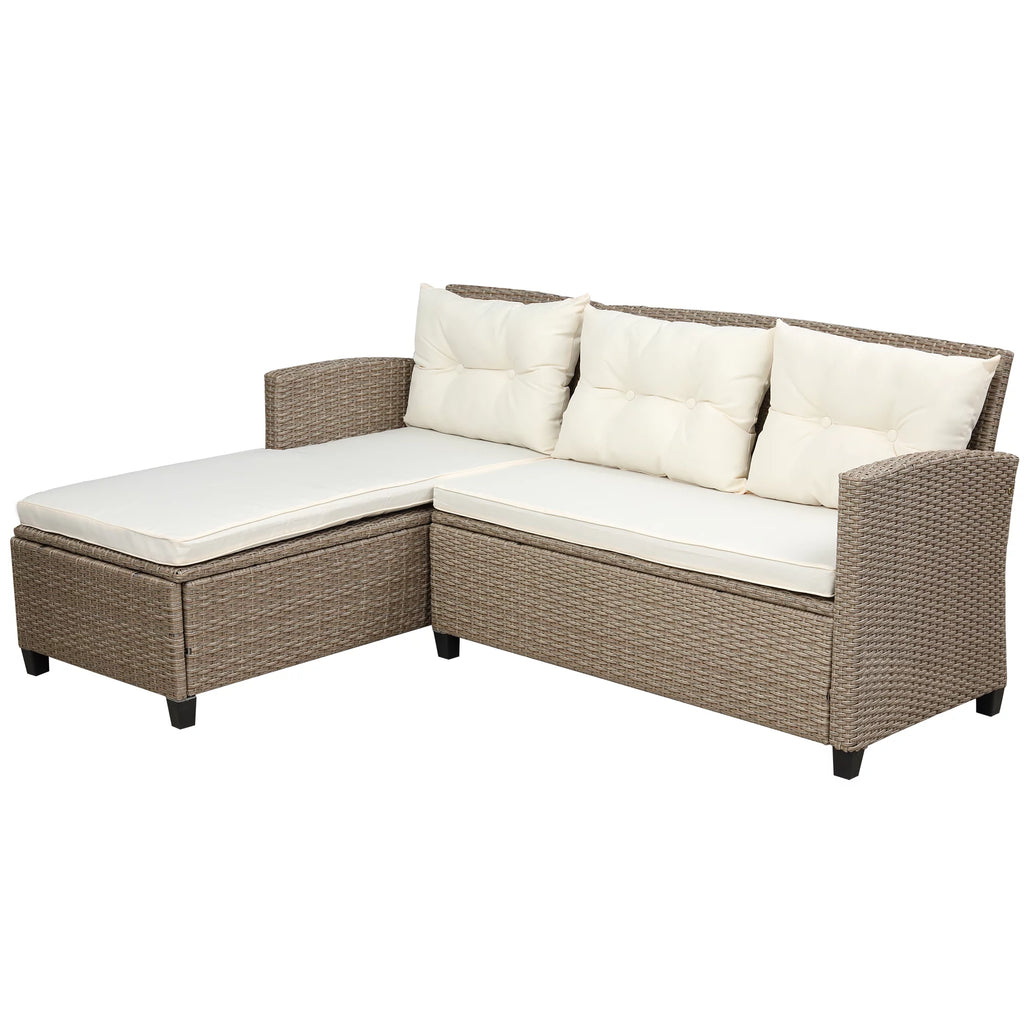 Beige Brown 4 Piece Wicker Rattan Sectional Sofa P186510