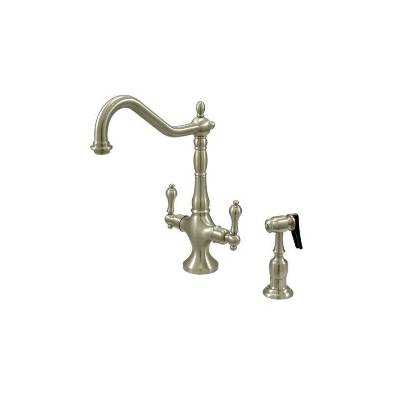 Satin Nickel Double Handle Kitchen Faucet with Brass Sprayer Z764706