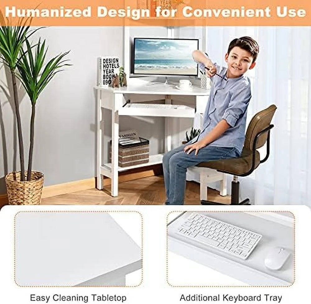White Corner Desk with Hutch and Keyboard Tray Z676726