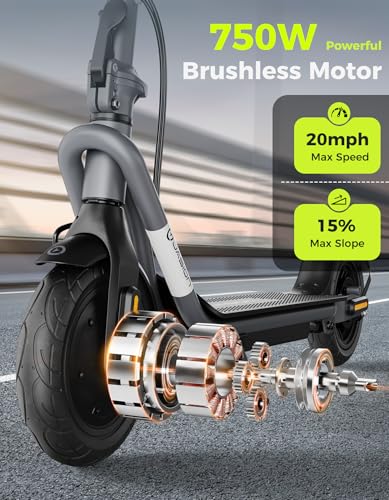 Electric Scooter, 25 Miles Range, 22MPH Max Speed, 850W Peak, 8.5"/10" Solid Tires, Dual Braking System N573
