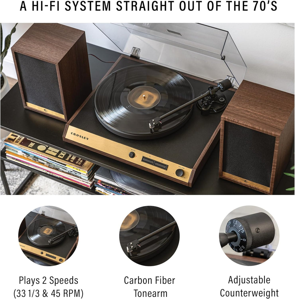 Walnut 2-Speed Belt-Drive Bluetooth Turntable with Speakers B652717