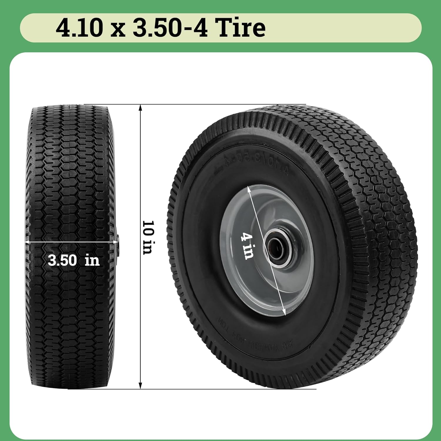 10x3.50-4" Solid Heavy Duty PU Tire and Wheel with 5/8" Axle Bore Hole, 2.2" Offset Hub X2137