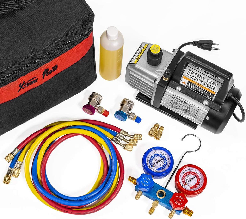 3CFM 1/4HP HVAC Air Vacuum Pump with Manifold Gauge and Carrying Tote F266