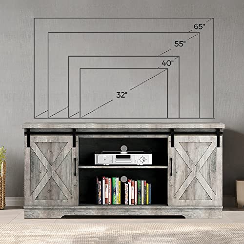 Gray Barn Door TV Stand with Storage and Shelves W179410