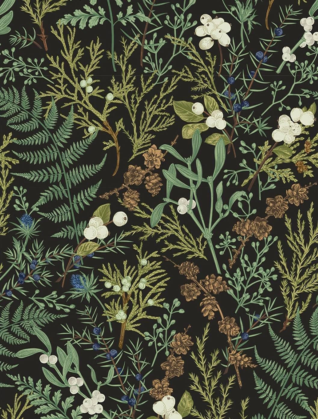 Black Floral Peel and Stick Wallpaper 17.7in x 9.8ft T441