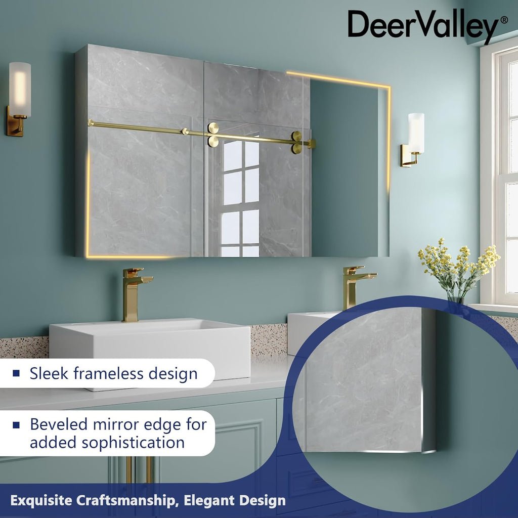 48 inch 3 Door Mirrored Medicine Cabinet with 2 Adjustable Shelves U406