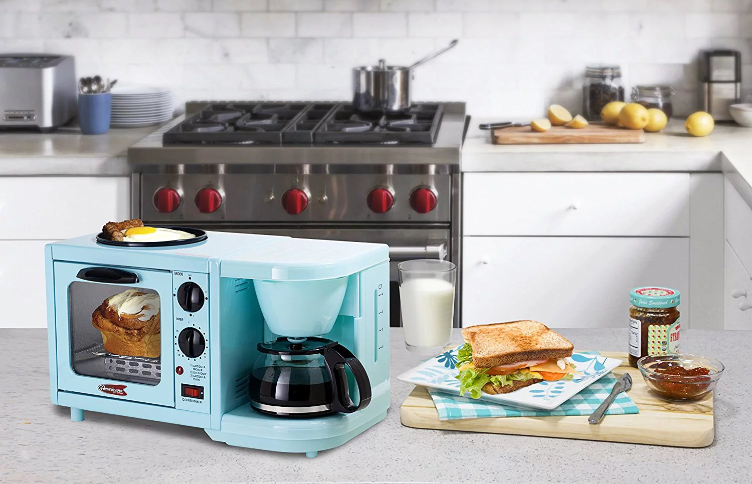 Mint Blue 3-in-1 Mini Coffee Toaster Oven Griddle G716