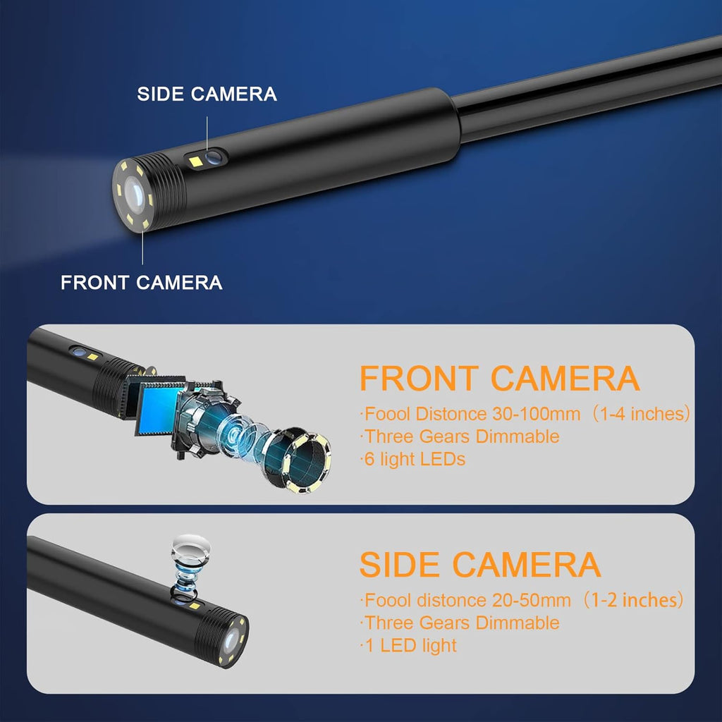 5 inch Dual Lens Industrial Endoscope with 16.5ft Semi-Rigid Cable F634
