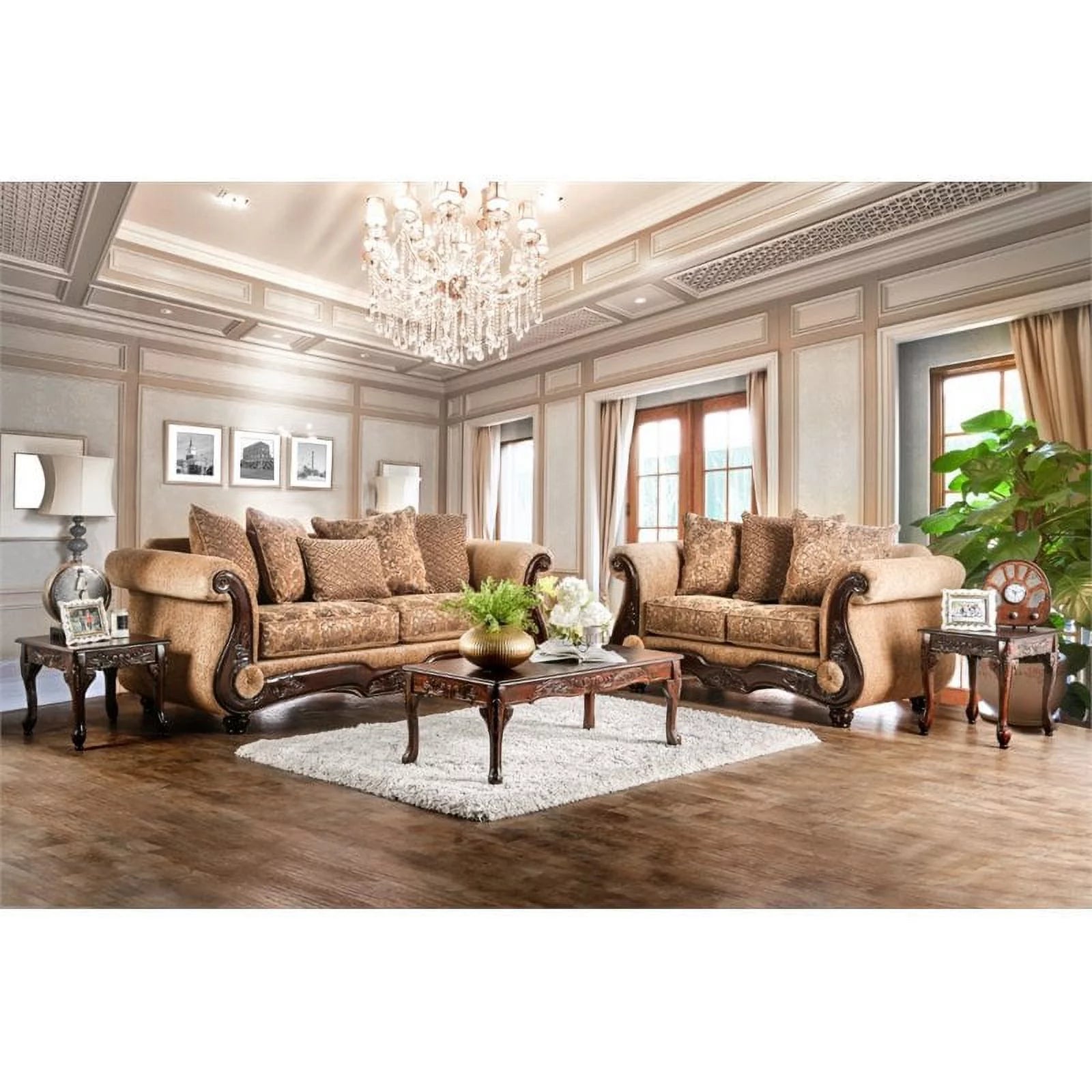 Traditional Chenille Sofa in Gold and Bronze G708097