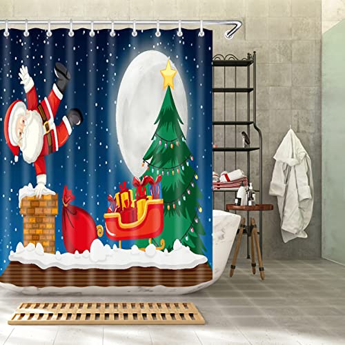 71"x71" Blue Cloth Fabric Christmas Shower Curtain L65397