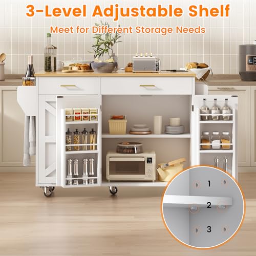 Kitchen Island Cart with Trash Can Storage on Wheels N2113