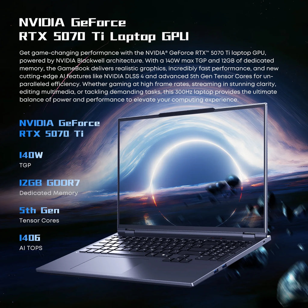 16" Gaming Laptop, AMD Ryzen 9 9955HX, RTX-5070Ti, 32GB DDR5, 1TB Gen4, Windows 11 Pro R321313