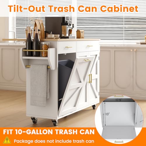 Kitchen Island Cart with Trash Can Storage on Wheels N2113