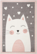 9' x 12' Pink Grey Cat Design Area Rug O18107