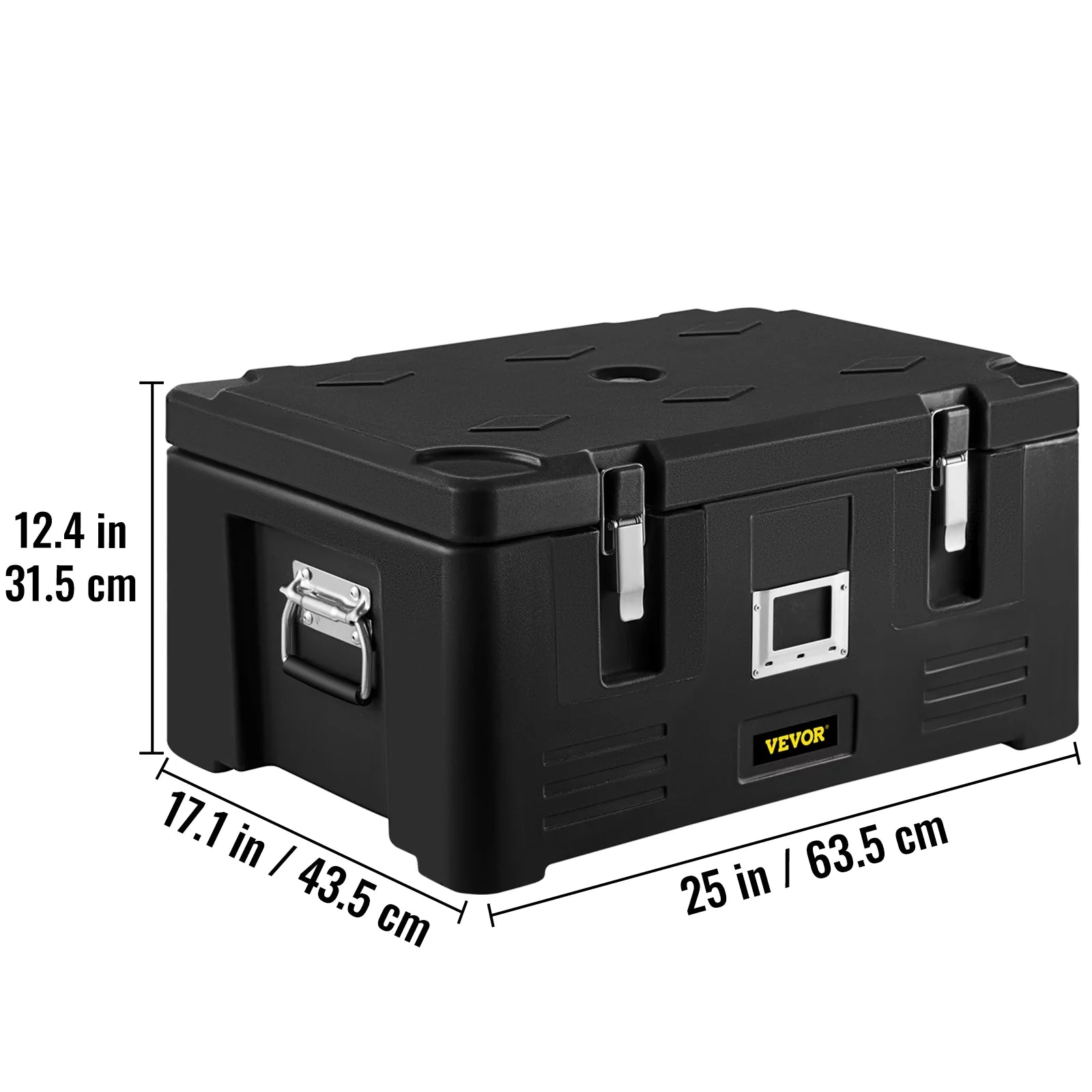 Black 36Qt Insulated Food Pan Carrier with 3 Stainless Steel Pans A420555