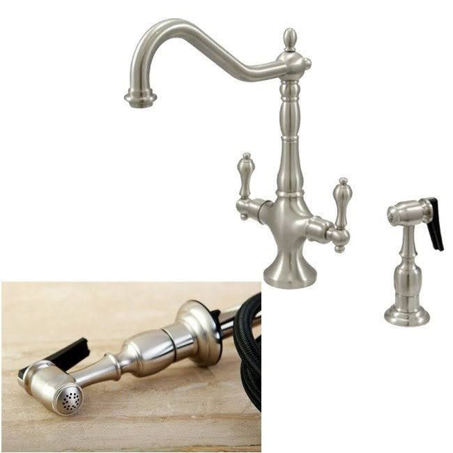 Satin Nickel Double Handle Kitchen Faucet with Brass Sprayer Z764706