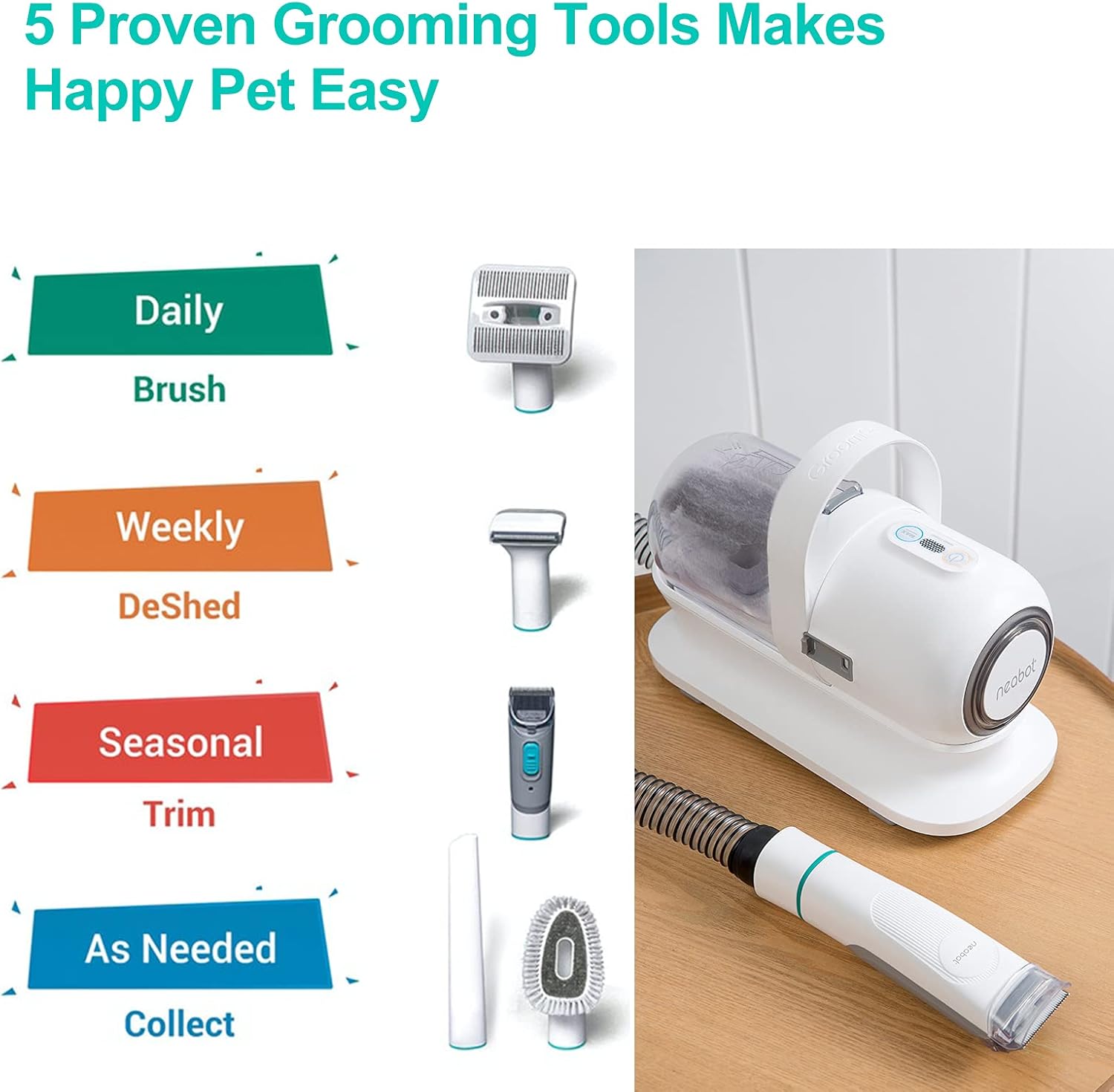 Pet Grooming Kit & Vacuum Suction 99% Pet Hair, Professional Grooming Clippers with 5 Grooming Tools S859