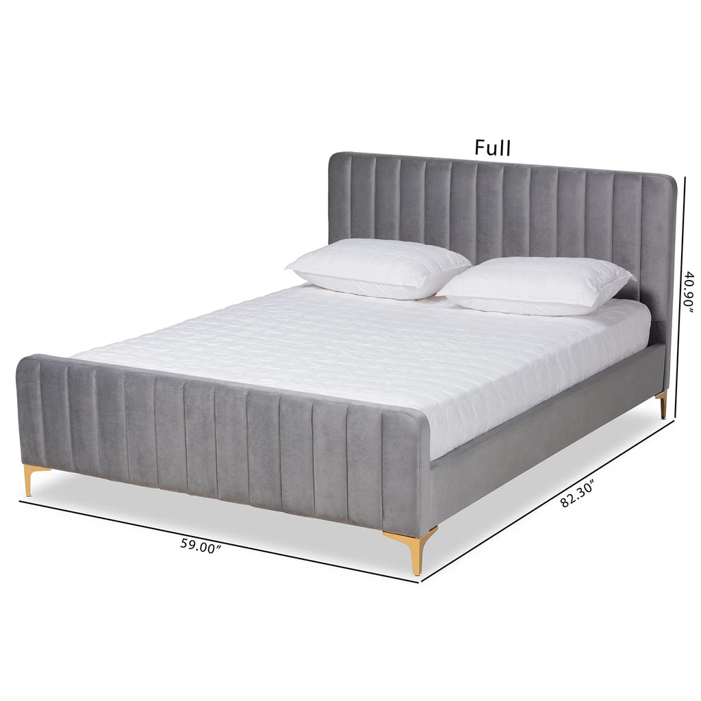 Light Grey Velvet Queen Size Platform Bed M4822