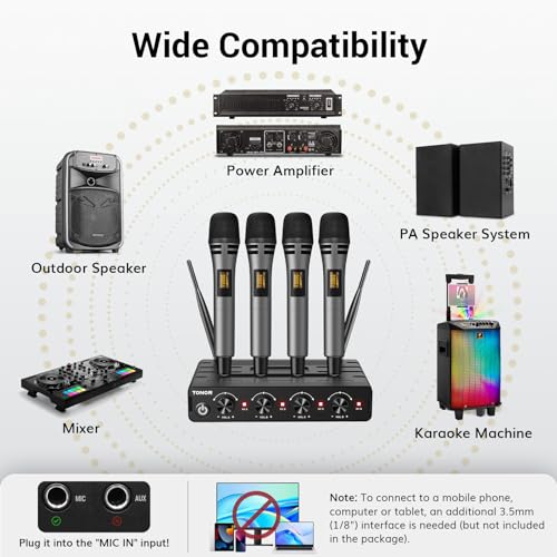 Wireless Microphone System with 4x10 Channels Cordless Handheld Microphone Y646