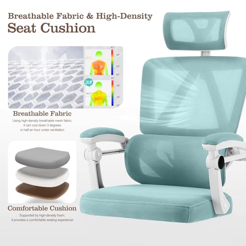 High Back Mesh Desk Chair with Lumbar Support and Adjustable Headrest N735764