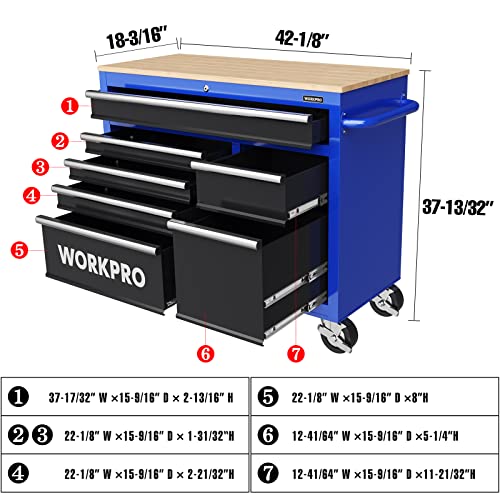 46-Inch 9-Drawers Rolling Tool Chest with Wooden Top J919265