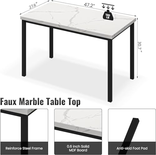 Dining Table Set for 4 with Faux Marble Tabletop and 4 PU Leather Chairs I915