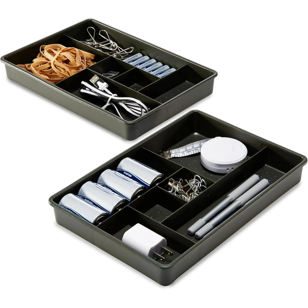 Set of 2 Plastic 6-Compartment Drawer Organizer Trays, Granite, 10.75 x 7.5 x 2.6 inches K330842