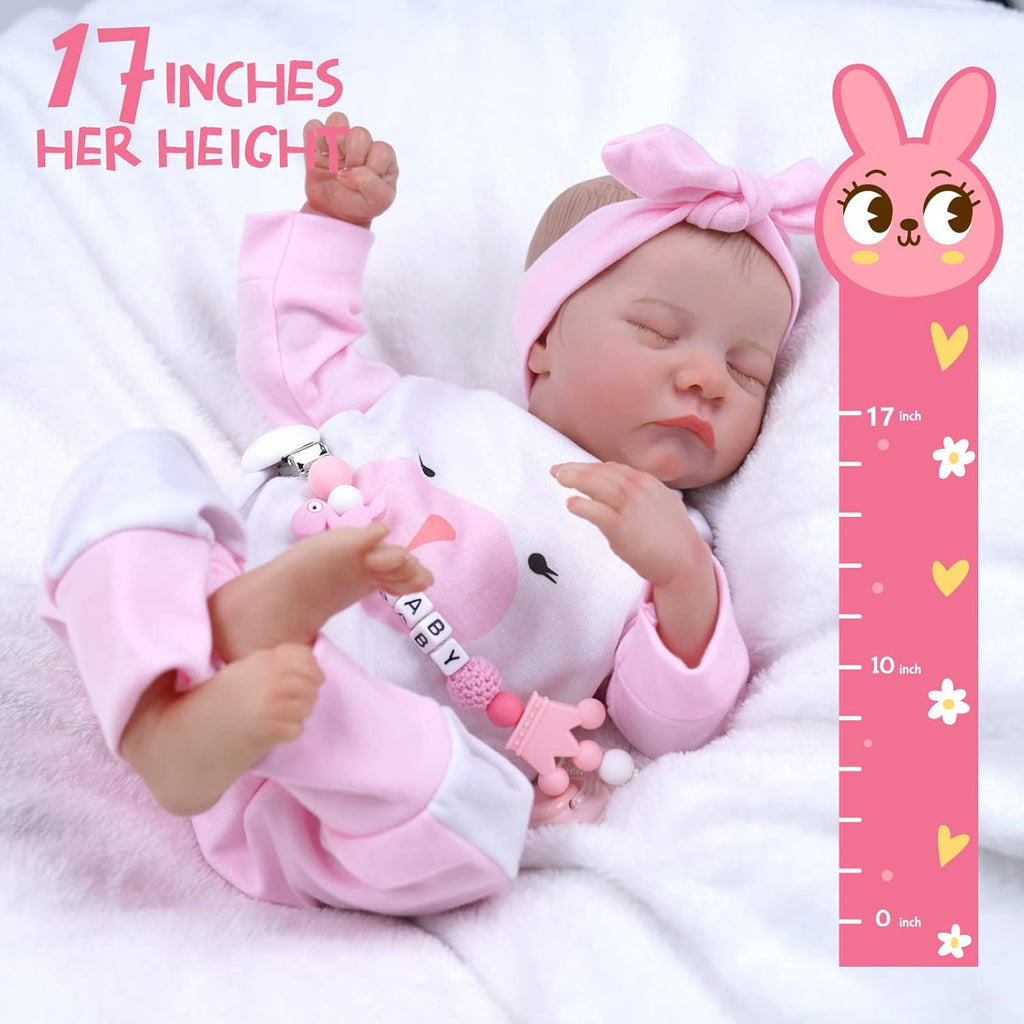 17-Inch Soft Cloth Body Realistic Newborn Sleeping Baby Doll Q9554