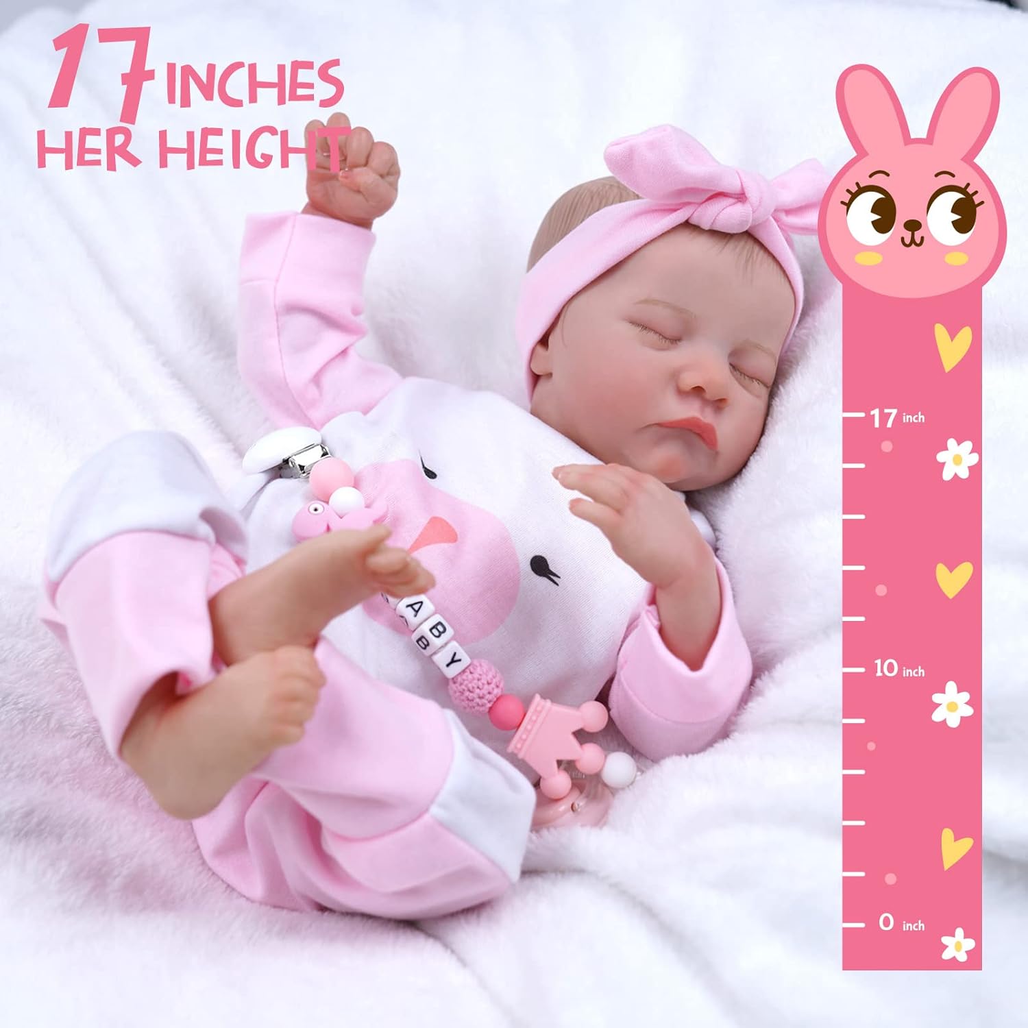 17-Inch Soft Cloth Body Realistic Newborn Sleeping Baby Doll Q9554