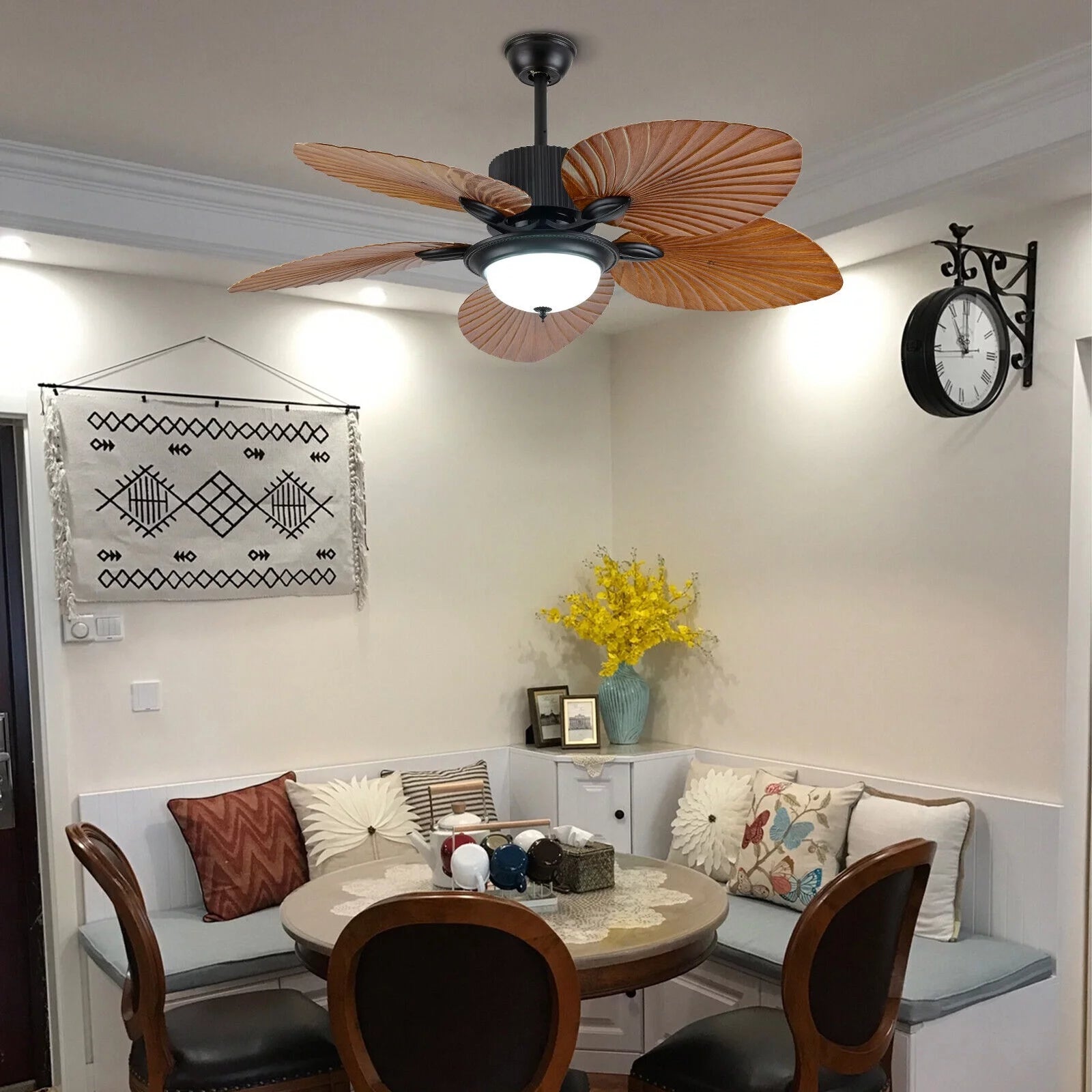 52inch Tropical Palm Ceiling Fan with Light and Remote 5 Acrylic Palm Leaf Blades W858762
