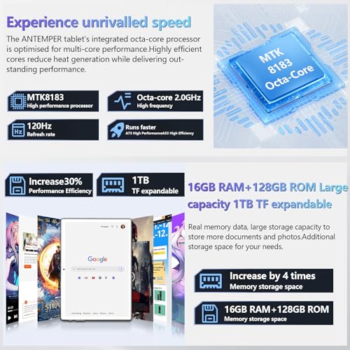 Android Tablet 10.1 Inch 16GB RAM 128GB ROM 2 in 1 Tablet with Keyboard Mouse Pen Octa-Core 2.0Ghz 7000mAh 1080FHD 13MP Camera Silvery K9409