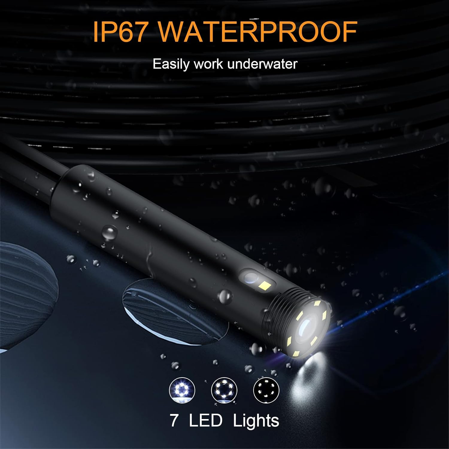 5 inch Dual Lens Industrial Endoscope with 16.5ft Semi-Rigid Cable F634