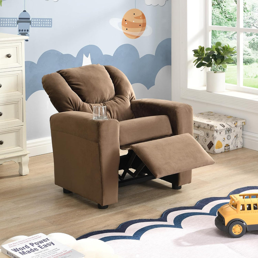 Kids Velvet Recliner Chair with Cup Holder R8425
