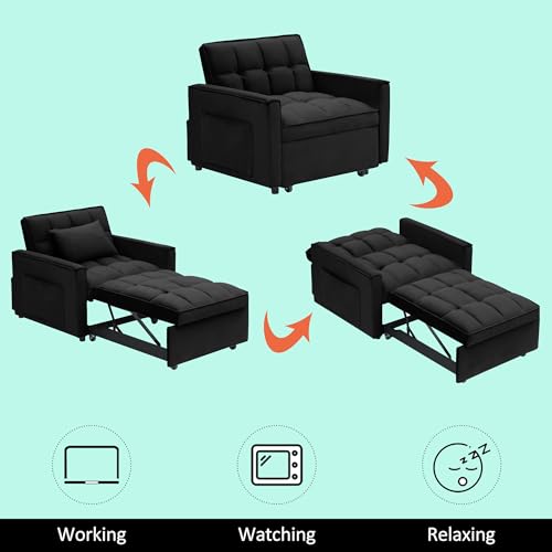 White Velvet Convertible Chair Bed Sleeper 3 in 1 Single Sleeper Sofa O842