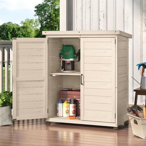 Beige Outdoor Storage Cabinet with Waterproof Metal Tabletop and Removable Shelves J677968