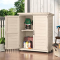 Beige Outdoor Storage Cabinet with Waterproof Metal Tabletop and Removable Shelves J677968