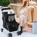 Pink 4 Wheel Folding Pet Stroller with Storage Basket H7844