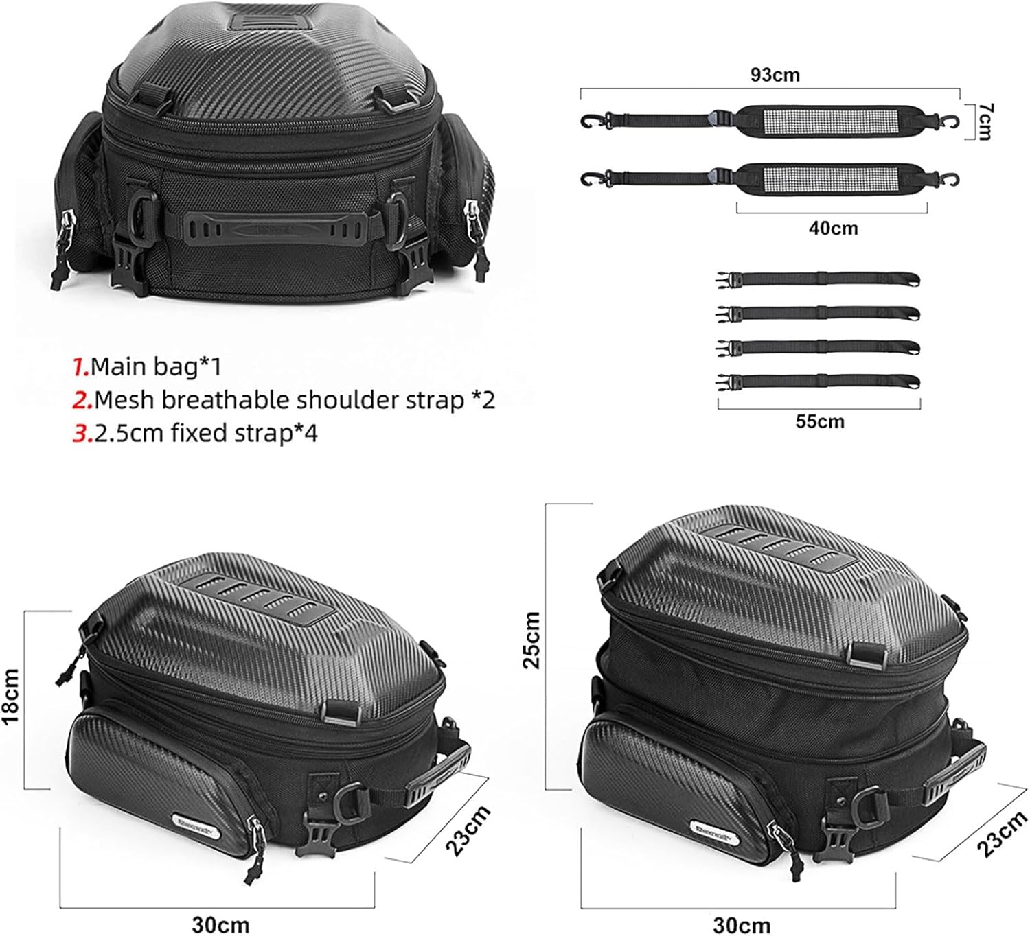 Black 12L-18L Expandable Motorcycle Tail Bag with Rain Cover Q3206