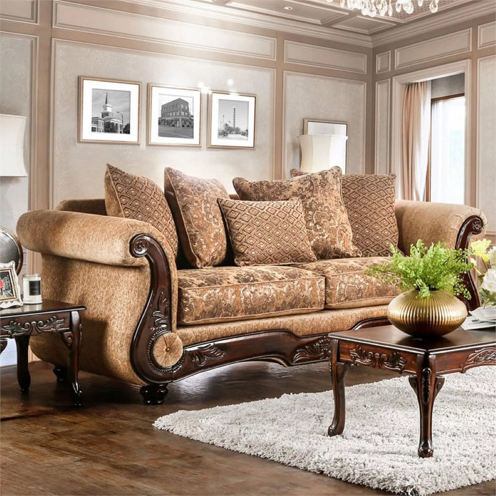 Traditional Chenille Sofa in Gold and Bronze G708097