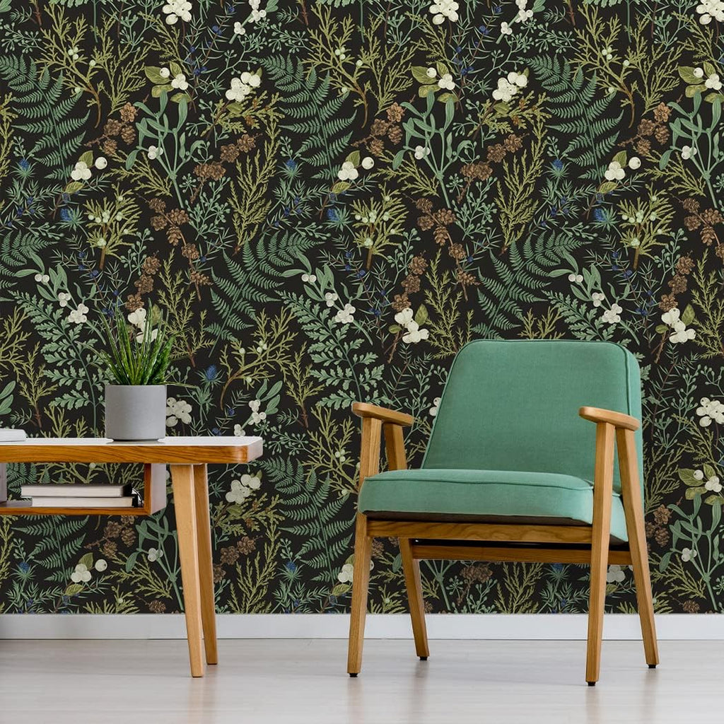 Black Floral Peel and Stick Wallpaper 17.7in x 9.8ft T441