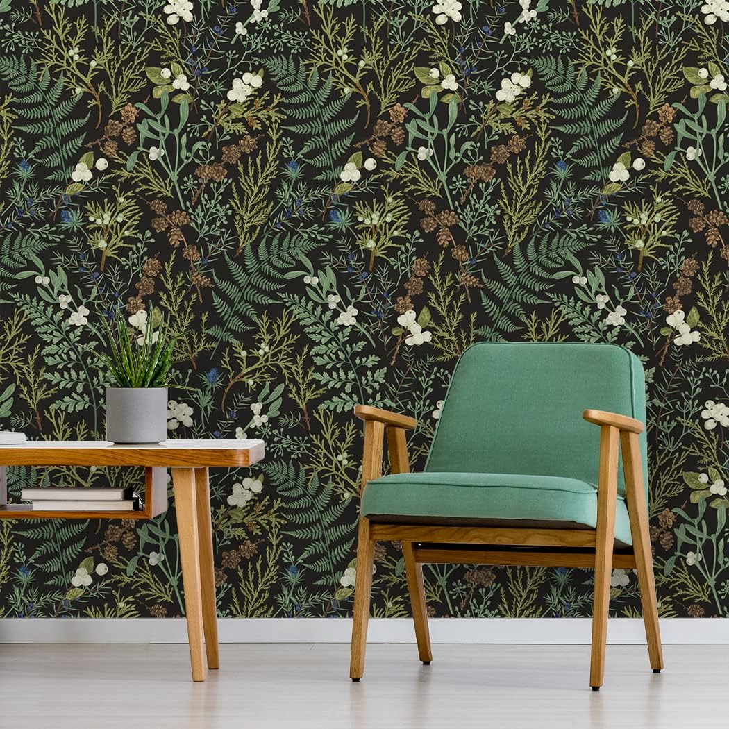 Black Floral Peel and Stick Wallpaper 17.7in x 9.8ft T441