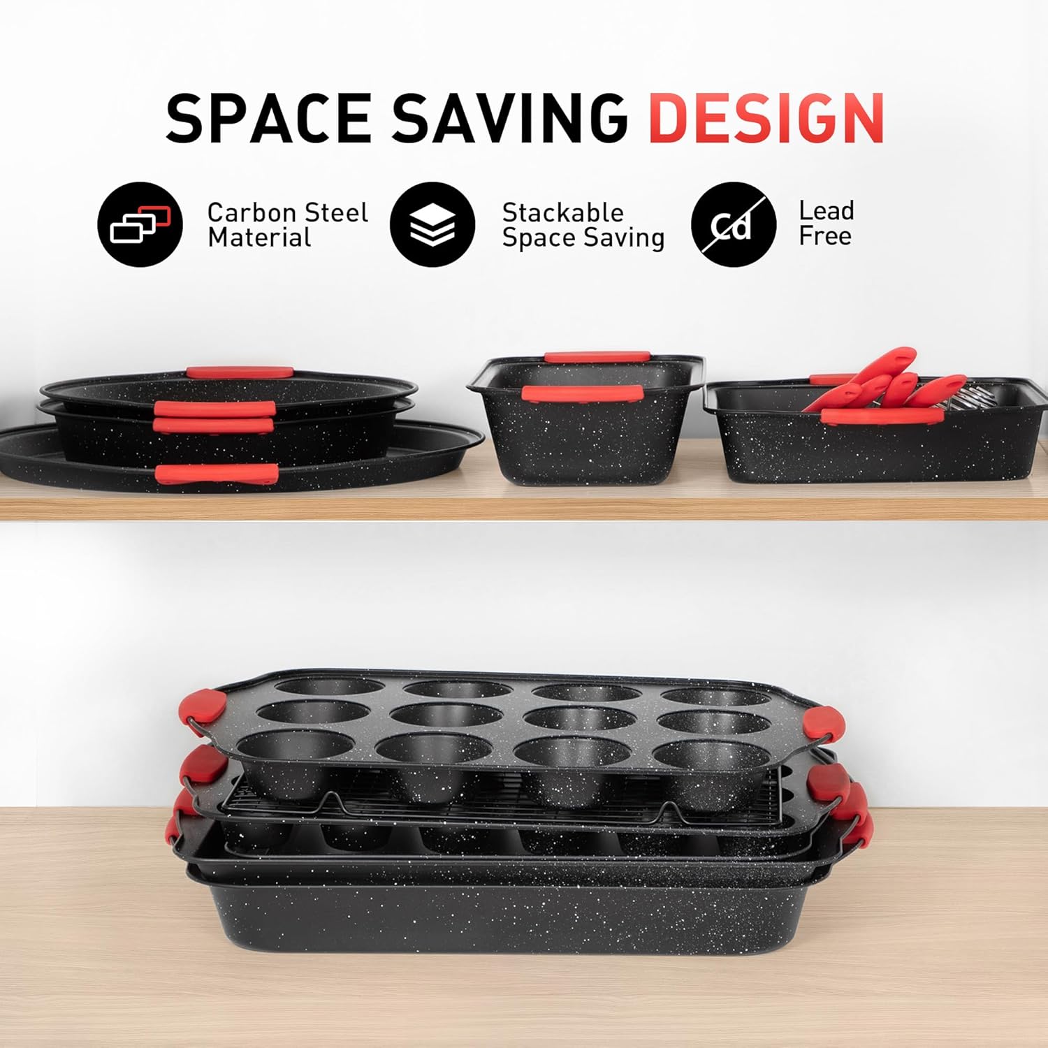 18-Piece Nonstick Carbon Steel Black Baking Pans Set D6329