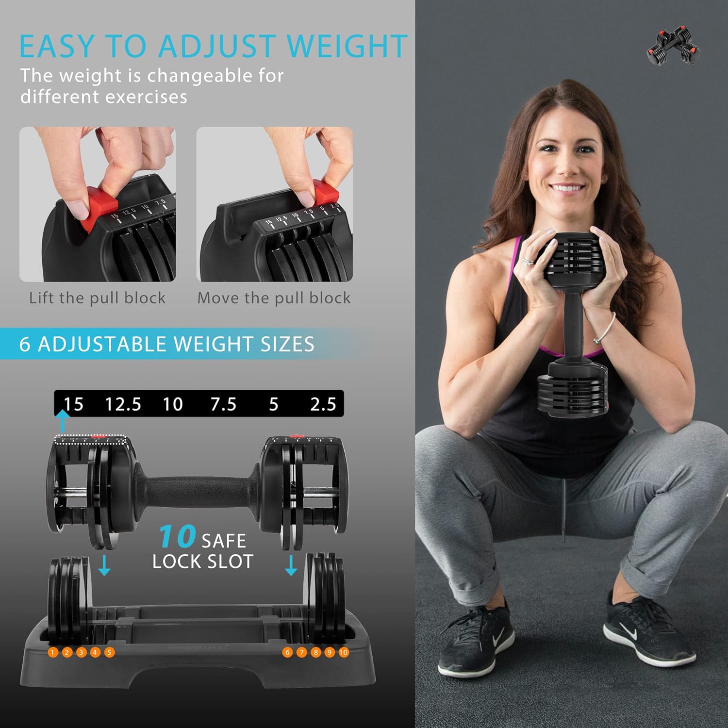 2.5 lbs to 15 lbs Adjustable Dumbbells Set of 2 R44681